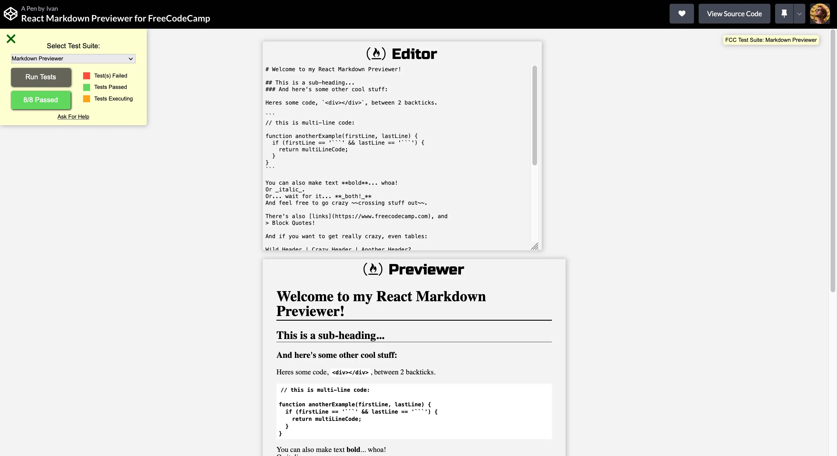 React Markdown Previewer for FreeCodeCamp